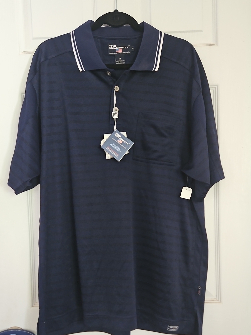 Pro Celebrity Men's Navy Polo with Contrast Stripe Collar